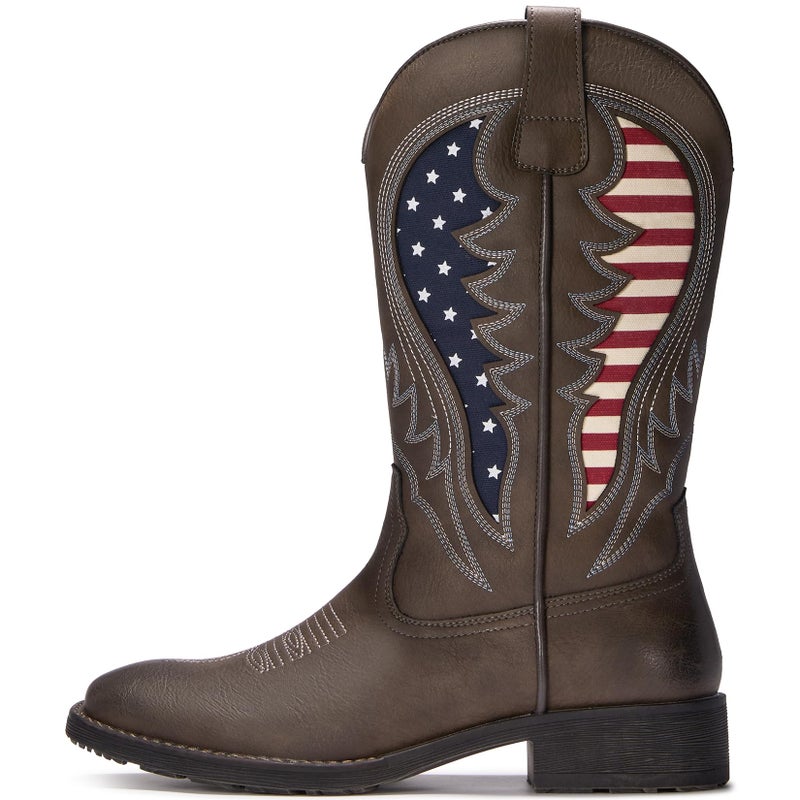 TruVeld Menâ€™s Western Cowboy Boots - Classic Embroidered Slip-On Square Toe, Slip-Resistant Country Boots with Chunky Heel, Durable Ankle Boots for Spring & Fall - Image 4