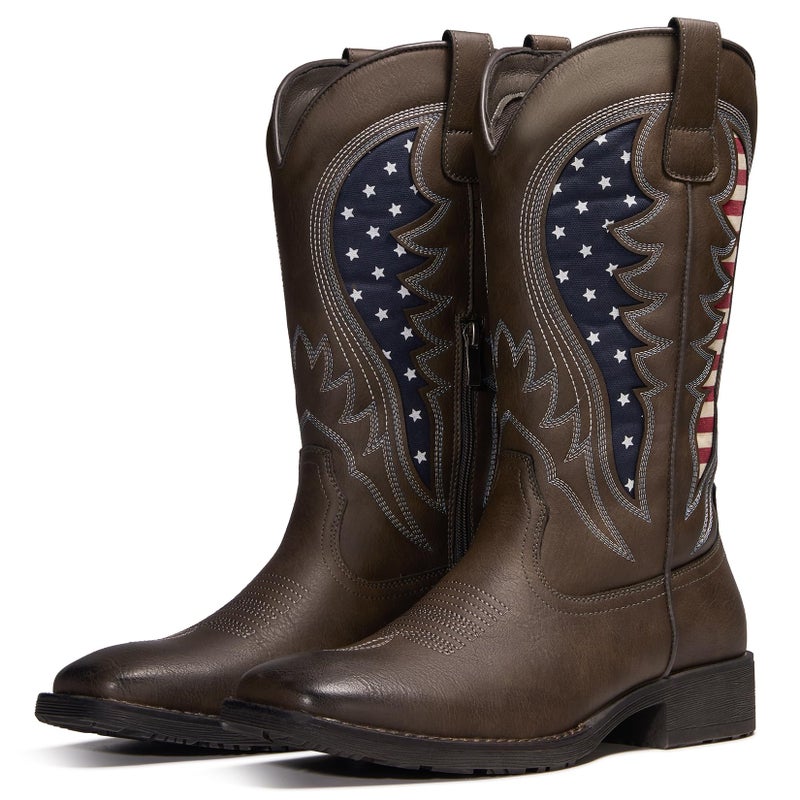 TruVeld Menâ€™s Western Cowboy Boots - Classic Embroidered Slip-On Square Toe, Slip-Resistant Country Boots with Chunky Heel, Durable Ankle Boots for Spring & Fall - Image 5