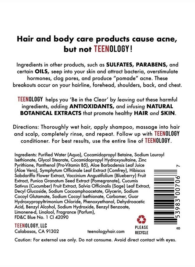 TEENOLOGY - Shampoo for Teens - Avoid Forehead and Body Breakouts - No Sulfates or Parabens, Noncomedogenic, Natural Botanical Extracts, 16 oz. (Blueberry Pomegranate Cucumber) - Image 1