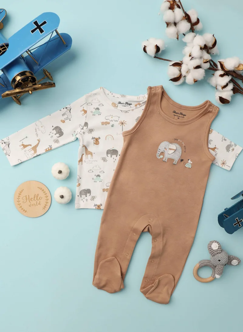 Sheer Hugs Sheer Hugs Romper + AOP Shirt for Boys, Brown