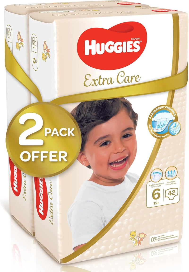 HUGGIES حفاضات هاجيز إكسترا كير مقاس 6 - عبوة توأمية كبيرة - Image 2