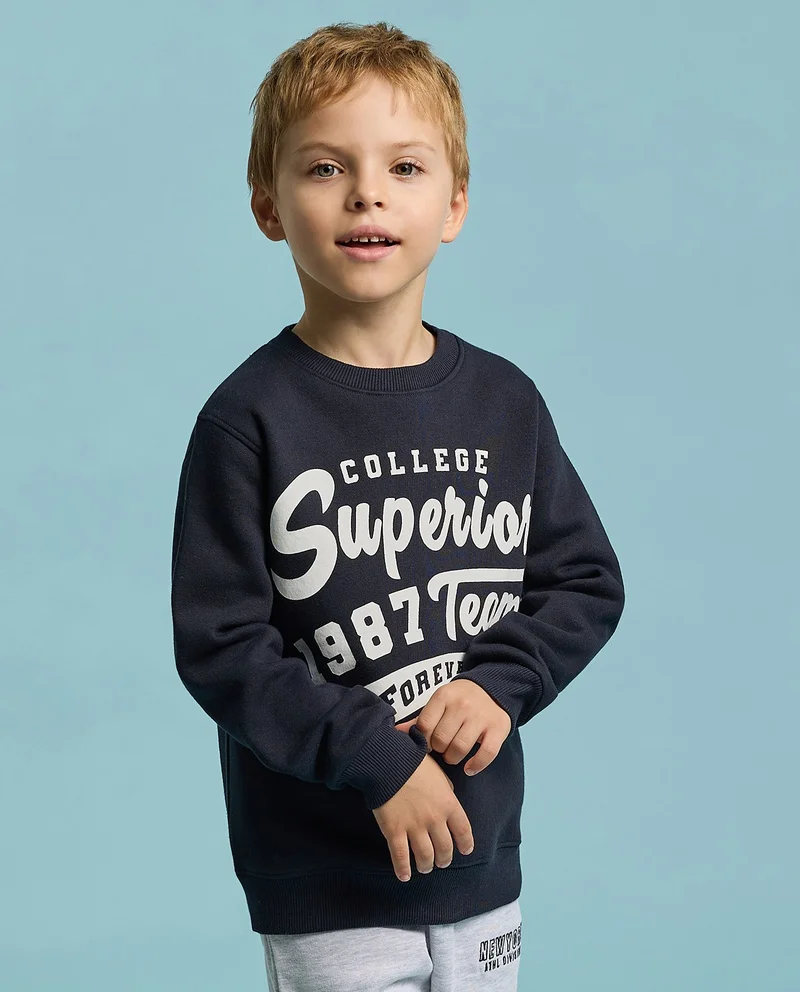 أر أند بي Typography Print Sweatshirt with Crew Neck and Long Sleeves