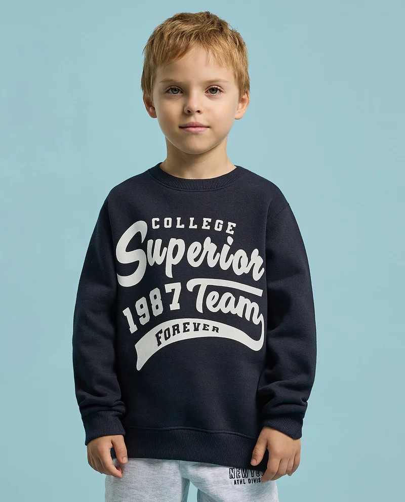 أر أند بي Typography Print Sweatshirt with Crew Neck and Long Sleeves