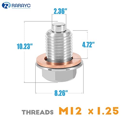 RARAYC رارايك M12 × 1.25 قابس تصريف الزيت المغناطيسي من الفولاذ المقاوم للصدأ مع غسالة ضغط مناسبة لمعظم تويوتا لكزس نيسان إنفينيتي - Image 2