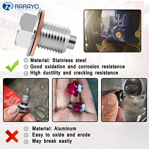 RARAYC رارايك M12 × 1.25 قابس تصريف الزيت المغناطيسي من الفولاذ المقاوم للصدأ مع غسالة ضغط مناسبة لمعظم تويوتا لكزس نيسان إنفينيتي - Image 3