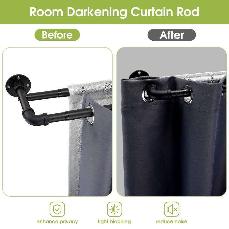 FactionGarden Double Curtain Rods for Windows 28 to 48 inch, 1 inch Matte Black Industrial Curtain Rod Heavy Duty Blackout Wrap Around Curtain Rods - Image 3