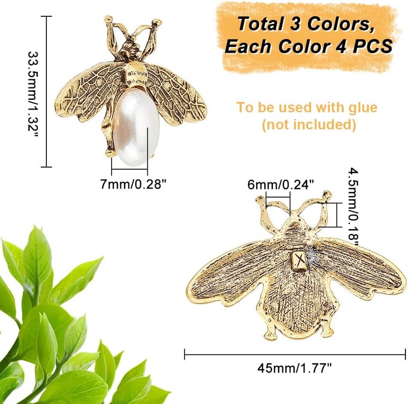 klarako 12pcs Bees Decorative Buttons, 3 Colors Bees Decoration Buckles Flatback Imitation Pearl Buttons Bee Embellishment Hardware for DIY Craft Clothes Shoes Purse Phone Case Decorative Accessory - Image 2