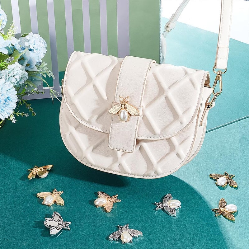 klarako 12pcs Bees Decorative Buttons, 3 Colors Bees Decoration Buckles Flatback Imitation Pearl Buttons Bee Embellishment Hardware for DIY Craft Clothes Shoes Purse Phone Case Decorative Accessory - Image 3