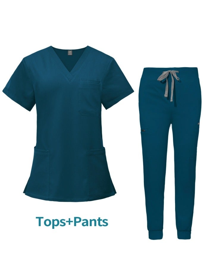 Loquat Medical Uniform Scrubs 2 Piece Set V-Neck Top and Jogger Pants Suit Azure Blue  - Image 1