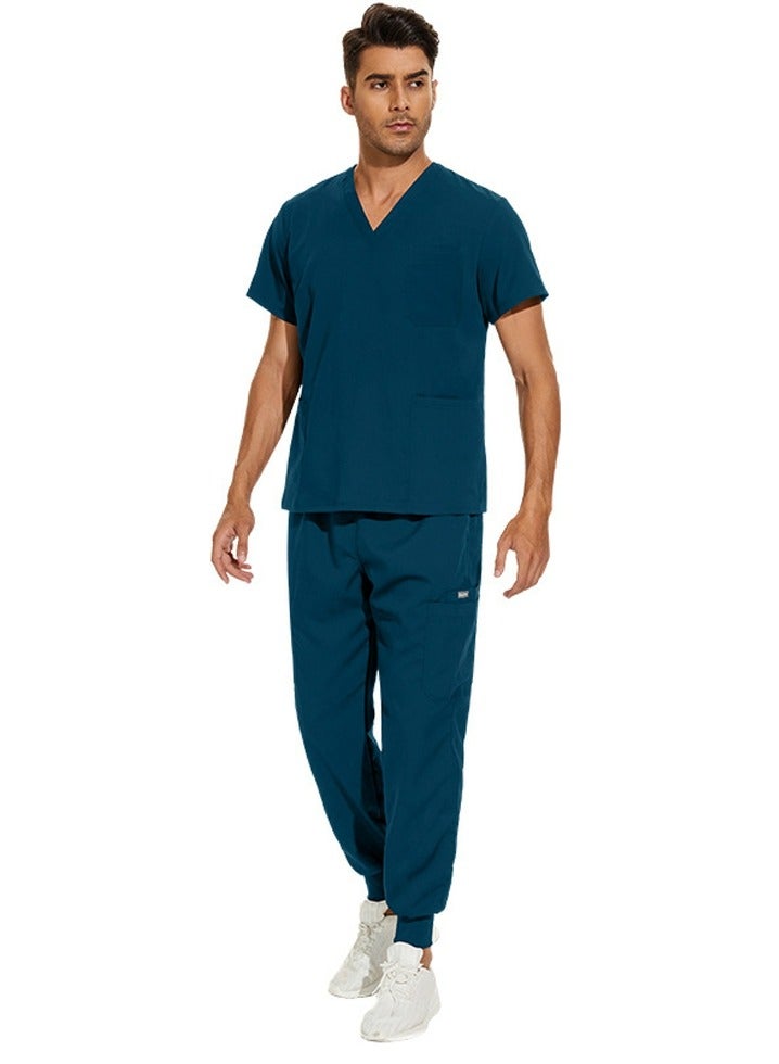 Loquat Medical Uniform Scrubs 2 Piece Set V-Neck Top and Jogger Pants Suit Azure Blue  - Image 2