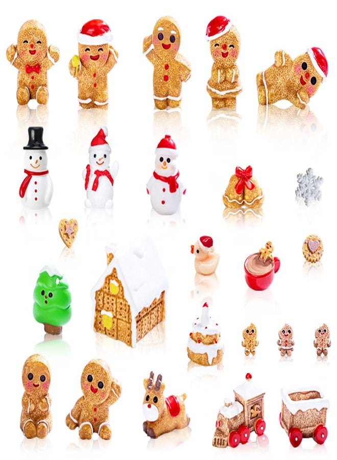AWEELON 30 Pcs Mini Christmas Figures - Gingerbread Man, Resin Snowman, Fairy Garden & Snow Globe Decor - Image 1