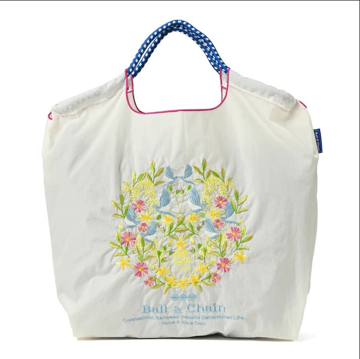 Japanese ball chain macaron embroidered shopping bag niche nylon handbag eco-friendly bag new cloth bagLight gray Garland Light gray Garland