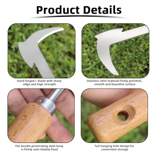 HASTHIP® Stainless Steel Manual Weeder Garden Tool with Wooden Handle, 11.8-Inch Hand Weeding and Digging Tool, Durable Small Axe Function for Precise Gardening Tasks and Versatile Plant Care - Image 3