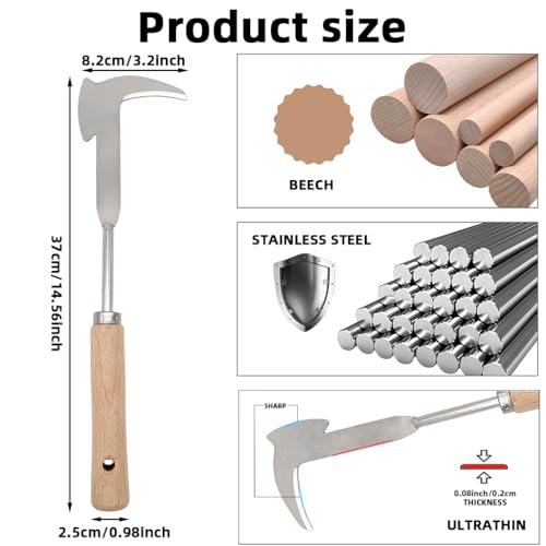 HASTHIP® Stainless Steel Manual Weeder Garden Tool with Wooden Handle, 11.8-Inch Hand Weeding and Digging Tool, Durable Small Axe Function for Precise Gardening Tasks and Versatile Plant Care - Image 2