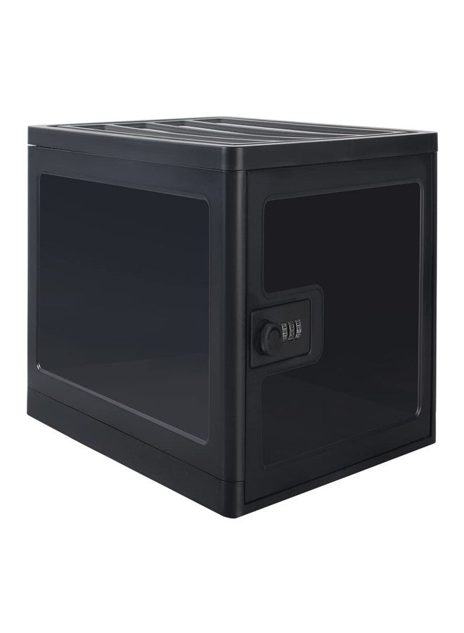 EIVENNKO Large Lockable Clear Storage Box for Food, Tech and Home Safety, Medicine Lock Box for Safe Medication, Lockable Storage Bin, Refrigerator Storage Bins, Tablet Phone Jail (Black) - Image 1