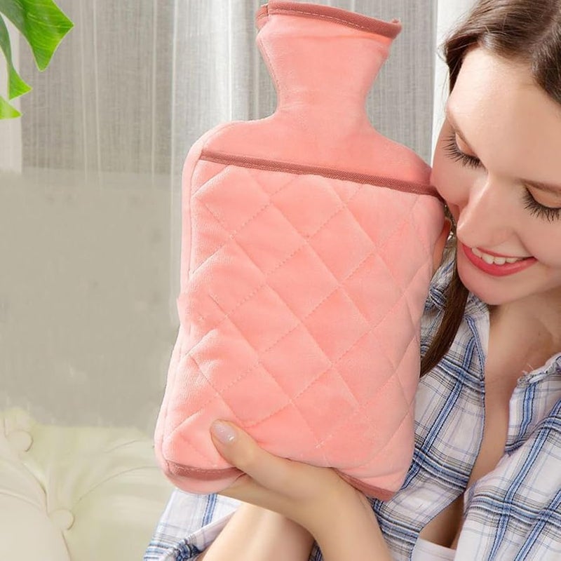 Pink Hot Water Bottle 2000ml Leak Proof with Cover for Winter Bedroom Camping - Image 4