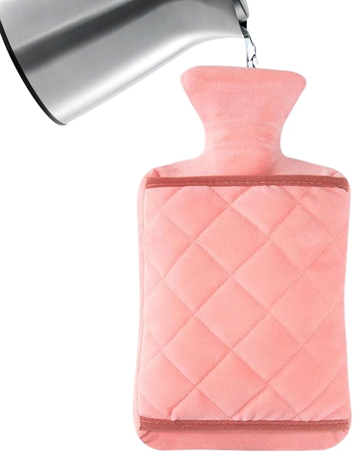 Pink Hot Water Bottle 2000ml Leak Proof with Cover for Winter Bedroom Camping - Image 1