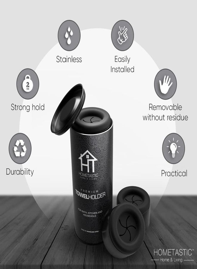 hometastic Set of 4 Premium Towel Holders for Bathroom, Kitchen and Household - Stainless Steel Tea Towel Holder - Towel Hook Round - Self-Adhesive - No Drilling (Black Matte) - Image 4