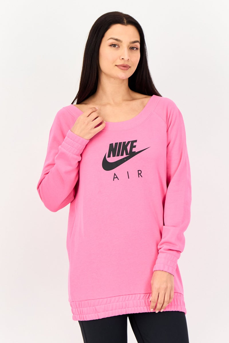 Nike سويت شيرت خارجي طويل الأكمام للنساء بحجم كبير، وردي - Image 1