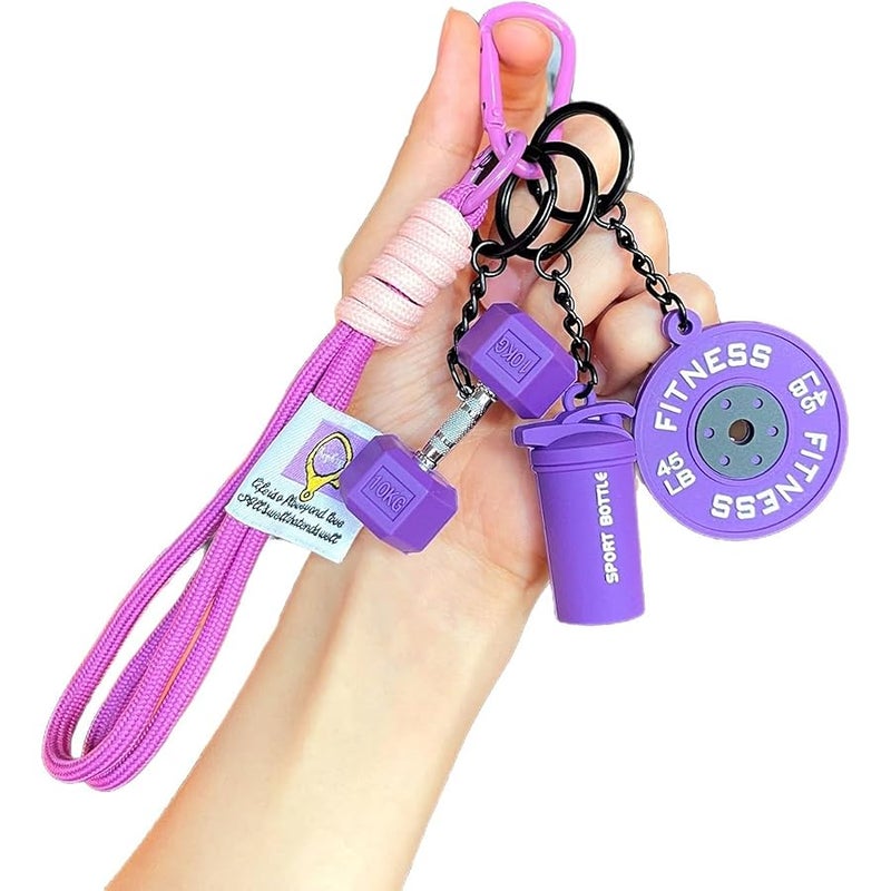 Bandfol Silicone Dumbbell Keychain Bag Purse Charms Fitness Gift for Gym Lover, Gym Accessories for Women & Man (Purple) - Image 1