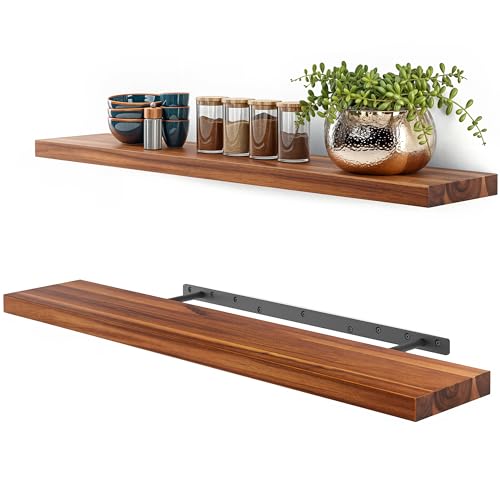 BATODA Set of 2 36 Wood Floating Shelves Wall Mounted  Rustic Farmhouse Wooden Wall Storage Shelf for Bedroom Kitchen Home Dcor  Brackets and Shelving Hardware Included Acacia 36inch