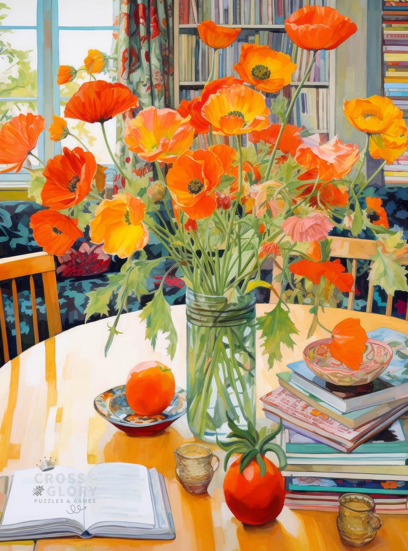 Cross & Glory - Poppies Panorama: Orange Elegance - Jigsaw Puzzles 1000 Pieces for Adults | Floral Puzzle | Vibrant Art | Satin Finish Flower Puzzles for Adults 1000 Pieces | 20 x 27 Inches - Image 1