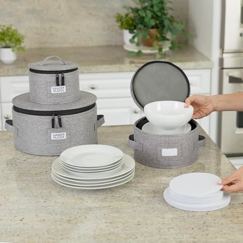 STOZU Set of 4 China Storage Cases for Dinnerware - Hard Shell and Stackable - Sizes: 12" - 10" - 8.5" and 7" W - 48 Plate Separators Included - Image 3