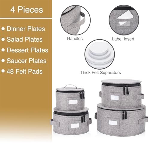 STOZU Set of 4 China Storage Cases for Dinnerware - Hard Shell and Stackable - Sizes: 12" - 10" - 8.5" and 7" W - 48 Plate Separators Included - Image 2