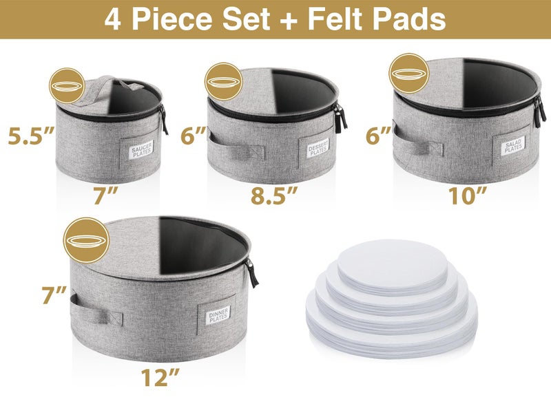 STOZU Set of 4 China Storage Cases for Dinnerware - Hard Shell and Stackable - Sizes: 12" - 10" - 8.5" and 7" W - 48 Plate Separators Included - Image 4