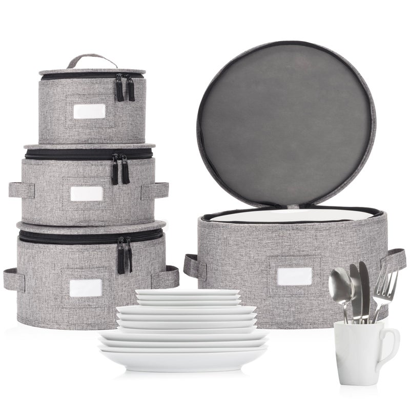 STOZU Set of 4 China Storage Cases for Dinnerware - Hard Shell and Stackable - Sizes: 12" - 10" - 8.5" and 7" W - 48 Plate Separators Included - Image 1