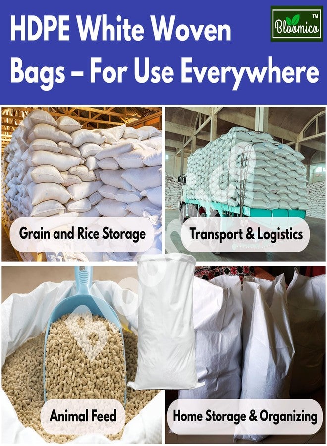 Bloomico HDPE White Woven Bags – Heavy Duty 50 Kg Polypropylene Bori/Bora for Rice, Grains, Cement, Fertilizer, Waste, Storage | Reusable, Durable, Multipurpose Packing Sacks (Set of 4) - Image 4