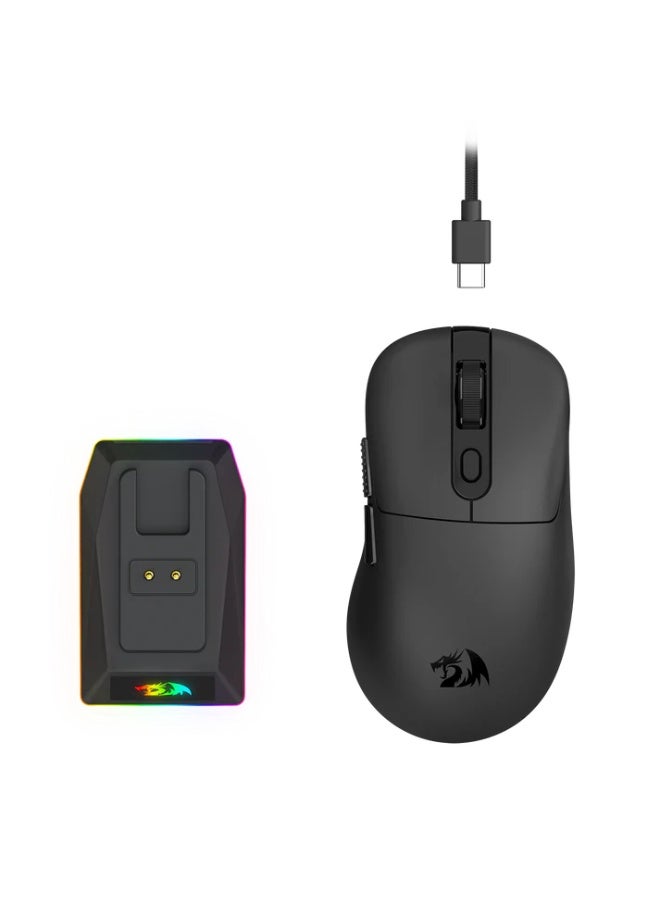 ريدراجون ماوس الألعاب اللاسلكي EBONY M998 STD، اتصال ثلاثي الأوضاع مع قاعدة شحن مغناطيسية بإضاءة RGB، تصميم خفيف للغاية بوزن 61 غرامًا، مستشعر PixArt 3311، دقة تصل إلى 24000 نقطة في البوصة، معدل استجابة 1000 هرتز، 5 أزرار قابلة للبرمجة لألعاب الكمبيوتر - أسود - Image 5