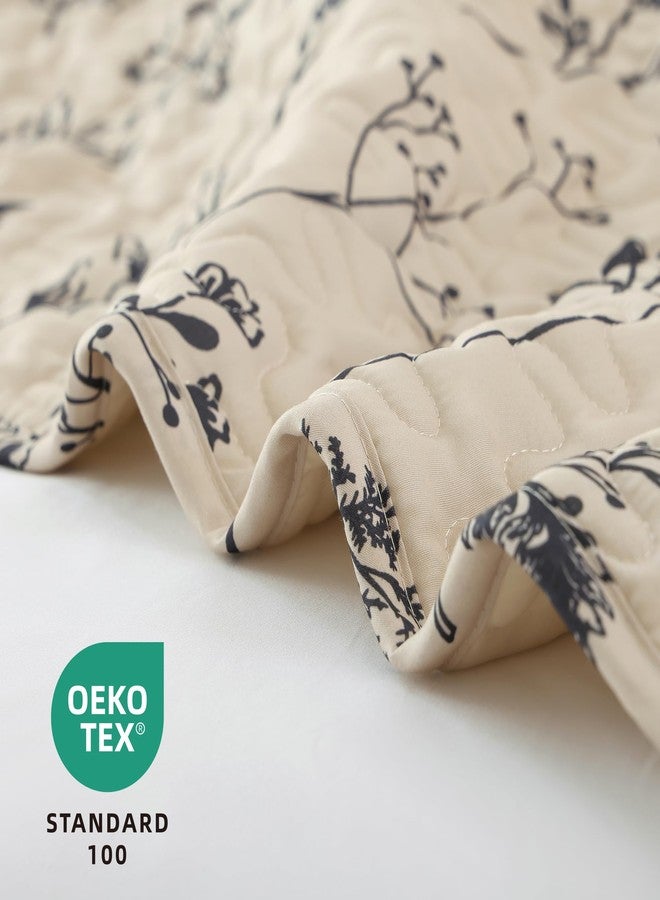 JANZAA Quilts Queen Size Beige Quilt Botanical with Floral Pattern Microfiber Bedspreads Queen Size 3 Pieces Lightweight Comforter Reversible Bedding Set, 1 Quilt 90x90 inches, 2 Pillowcases - Image 2