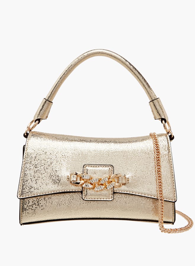 Paprika Women's Embellished Crossbody Bag with Chain Strap and Magnetic Button Closure  - Image 1