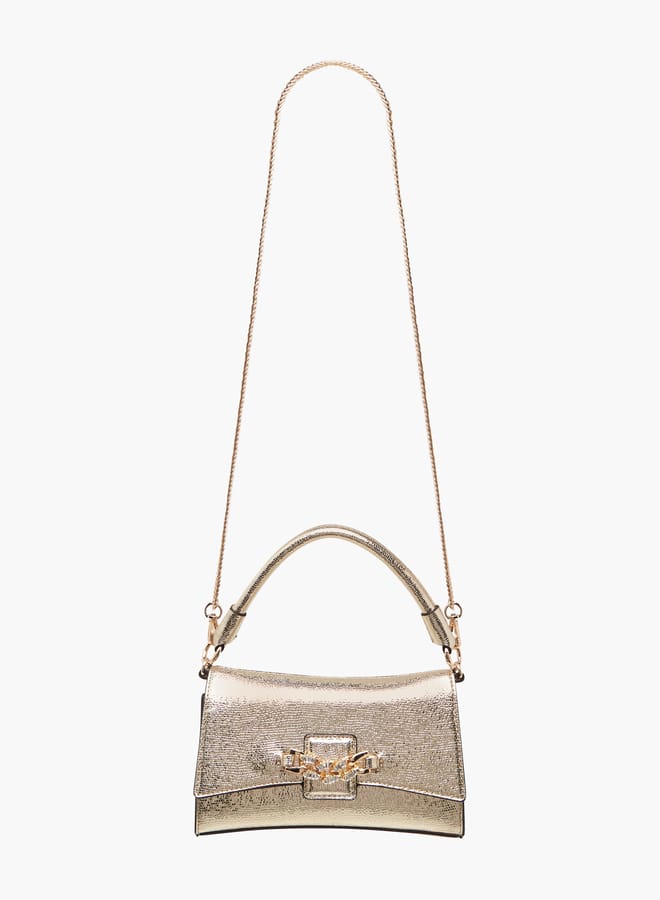 Paprika Women's Embellished Crossbody Bag with Chain Strap and Magnetic Button Closure  - Image 2