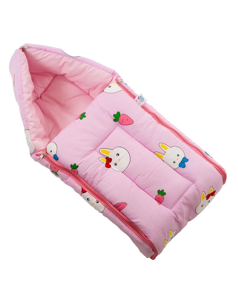 Baby Basket Baby Basket 09 Months New Born Baby Unisex Cotton Carry BagSleeping Bag 3 in 1 Baby Bed Carry Nest for Infant Bunny Print Pink  - Image 1