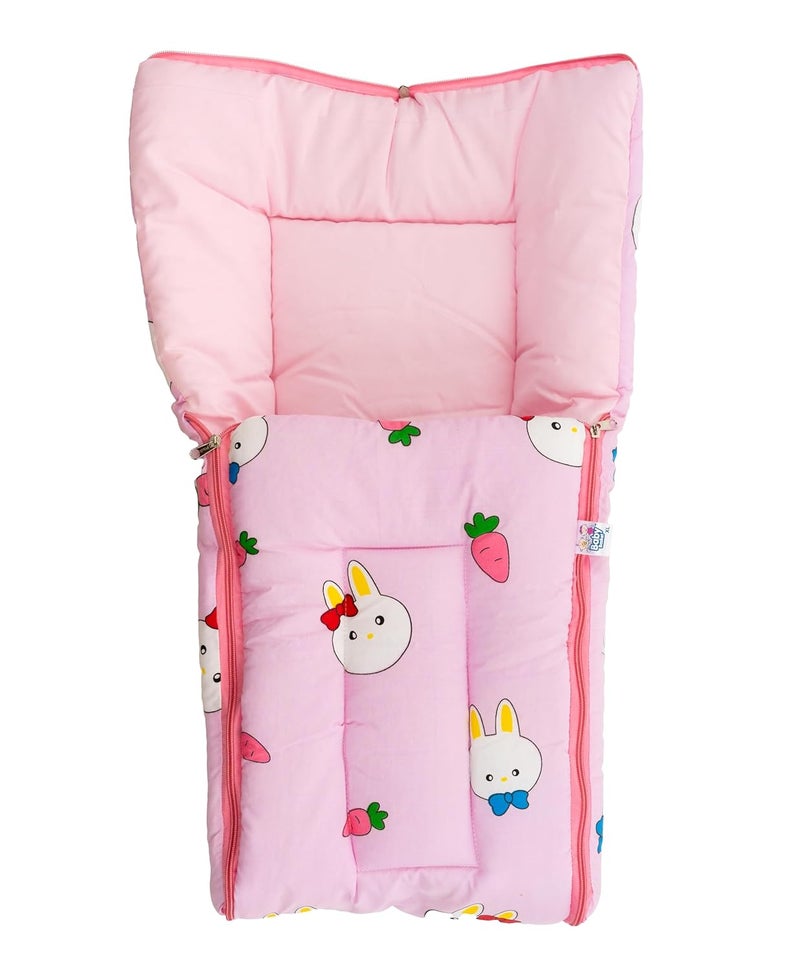 Baby Basket Baby Basket 09 Months New Born Baby Unisex Cotton Carry BagSleeping Bag 3 in 1 Baby Bed Carry Nest for Infant Bunny Print Pink  - Image 3