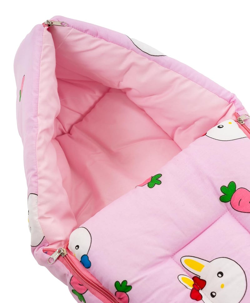 Baby Basket Baby Basket 09 Months New Born Baby Unisex Cotton Carry BagSleeping Bag 3 in 1 Baby Bed Carry Nest for Infant Bunny Print Pink  - Image 2