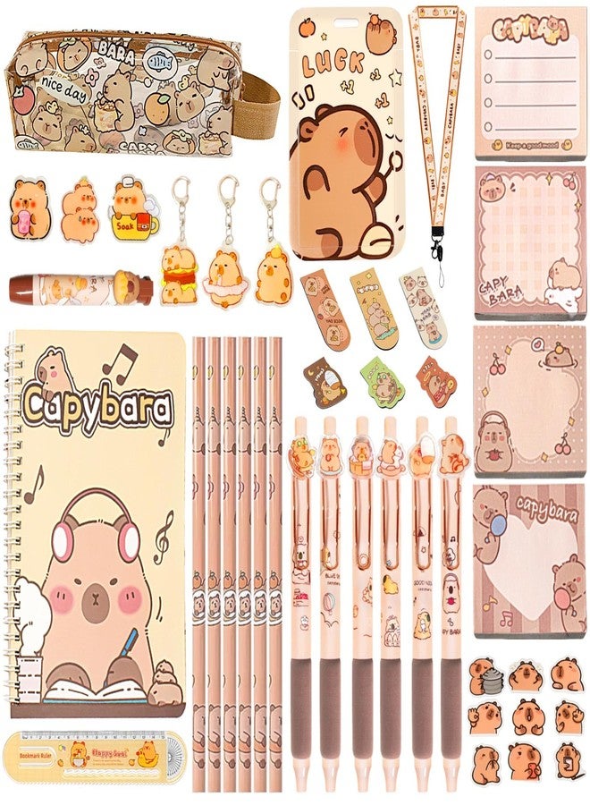Daphilly Cute Capybara School Supplies Capybara Stationery Set Includes Gel Pens Pencil Eraser A5 Notebook Stickers ID Badge Holder Ruler Kawaii Birthday Christmas Gifts for Office School Supplies - Image 1