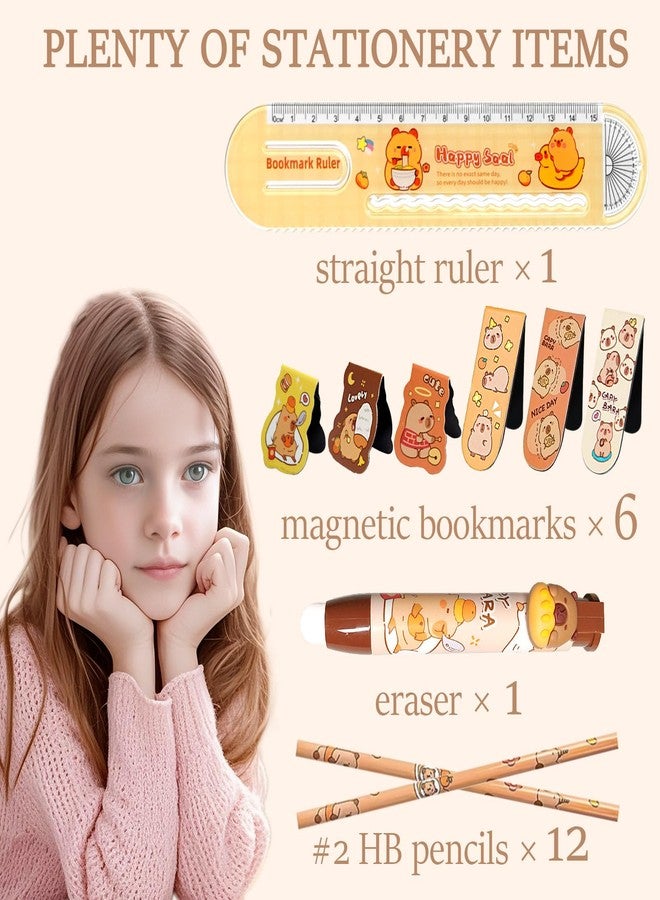Daphilly Cute Capybara School Supplies Capybara Stationery Set Includes Gel Pens Pencil Eraser A5 Notebook Stickers ID Badge Holder Ruler Kawaii Birthday Christmas Gifts for Office School Supplies - Image 2