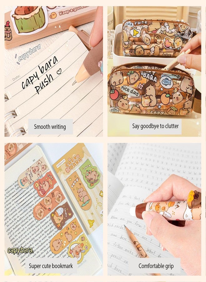 Daphilly Cute Capybara School Supplies Capybara Stationery Set Includes Gel Pens Pencil Eraser A5 Notebook Stickers ID Badge Holder Ruler Kawaii Birthday Christmas Gifts for Office School Supplies - Image 5