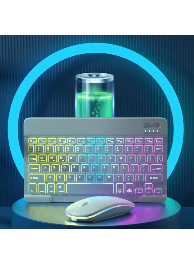 لوحة مفاتيح لاسلكية بإضاءة خلفية بتقنية البلوتوث RGB ملونة متدرجة متوهجة مجموعة ماوس لأجهزة iPad والهاتف والكمبيوتر اللوحي ولوحة مفاتيح كمبيوتر رقمية - اللون: لوحة مفاتيح بإضاءة خلفية متدرجة 10 بوصات بيضاء - Image 2