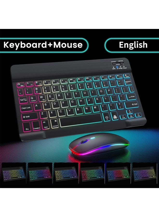 لوحة مفاتيح لاسلكية بإضاءة خلفية بتقنية البلوتوث RGB ملونة متدرجة متوهجة مجموعة ماوس لأجهزة iPad والهاتف والكمبيوتر اللوحي ولوحة مفاتيح كمبيوتر رقمية - اللون: لوحة مفاتيح بإضاءة خلفية متدرجة 10 بوصات بيضاء - Image 3