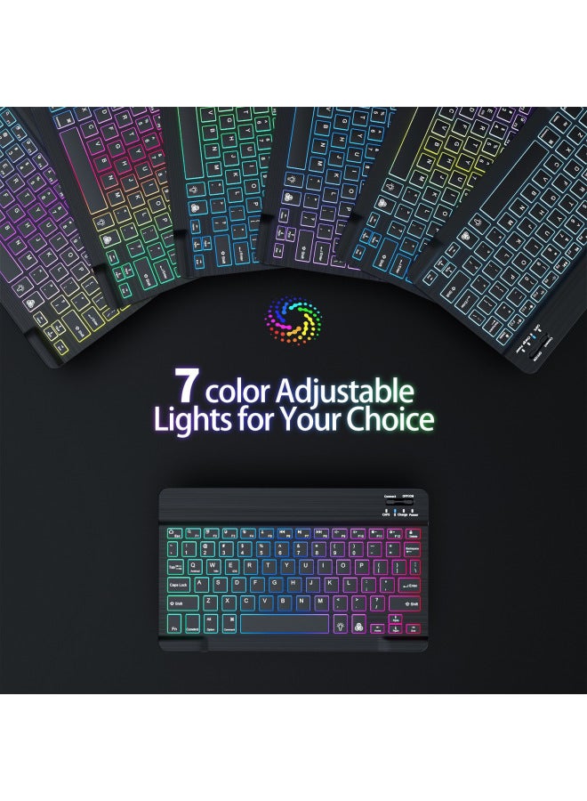 لوحة مفاتيح لاسلكية بإضاءة خلفية بتقنية البلوتوث RGB ملونة متدرجة متوهجة مجموعة ماوس لأجهزة iPad والهاتف والكمبيوتر اللوحي ولوحة مفاتيح كمبيوتر رقمية - اللون: لوحة مفاتيح بإضاءة خلفية متدرجة 10 بوصات بيضاء - Image 4