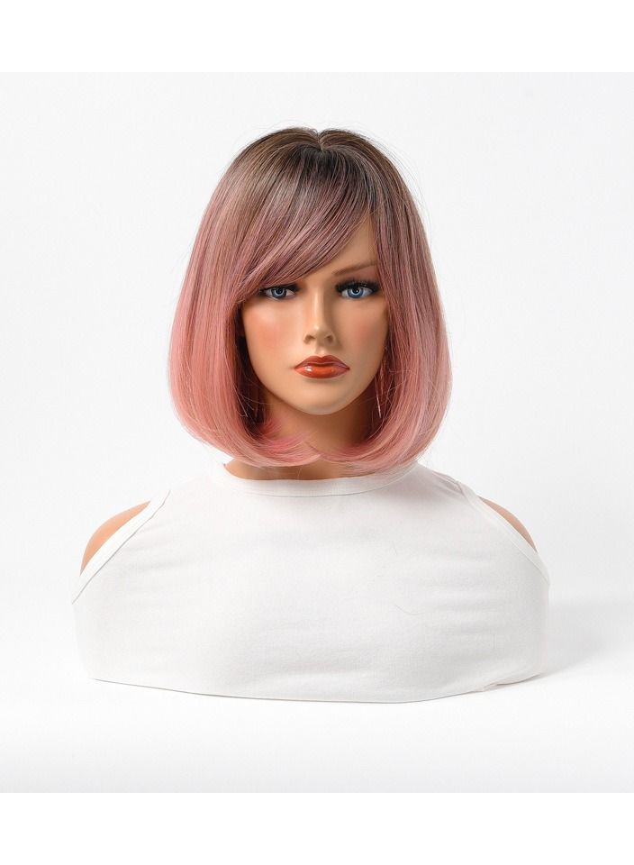 Estelle Cross Border Short Straight Hair BOBO Pink Highlights Female Chemical Fiber Rose Net Wig Gradient Pink - Image 1