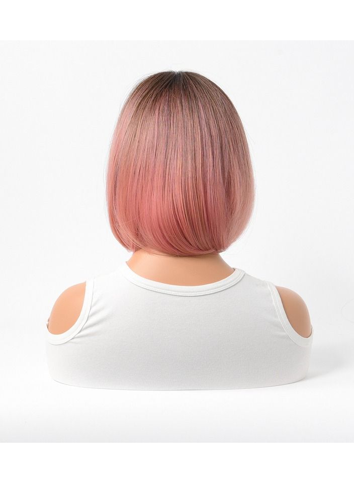 Estelle Cross Border Short Straight Hair BOBO Pink Highlights Female Chemical Fiber Rose Net Wig Gradient Pink - Image 4