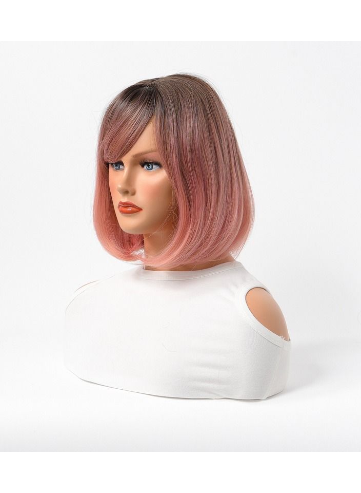 Estelle Cross Border Short Straight Hair BOBO Pink Highlights Female Chemical Fiber Rose Net Wig Gradient Pink - Image 3