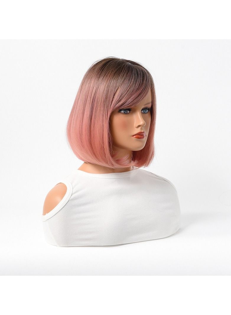 Estelle Cross Border Short Straight Hair BOBO Pink Highlights Female Chemical Fiber Rose Net Wig Gradient Pink - Image 2