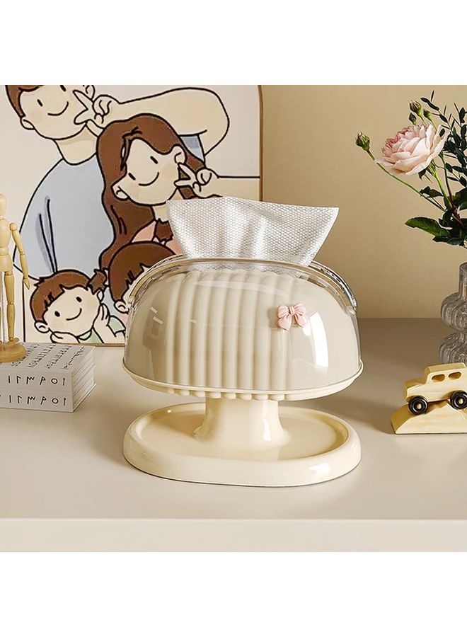 صندوق المناديل بقشرة كريمية مع غطاء وملصق قوسي، موزع بلاستيكي للطاولات للمنزل وحفلات الحمام - Image 1