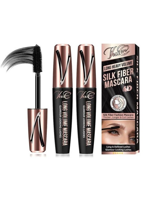 Venicare 4D Silk Fiber Lash Mascara, Lengthening and Thick, Volume, Long Lasting, Smudge-Proof, All Day Full, Long, Thick, Smudge-Proof Eyelashes 2 Pack